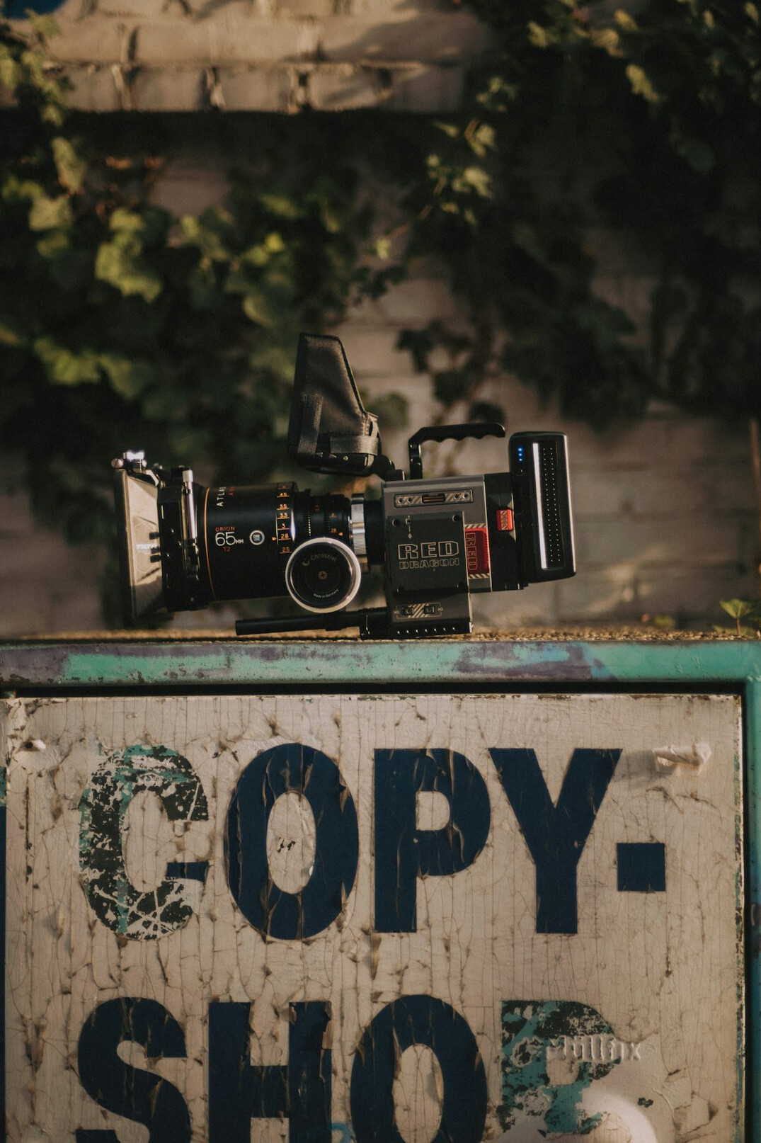 Film clapperboard and camera equipment on a set
